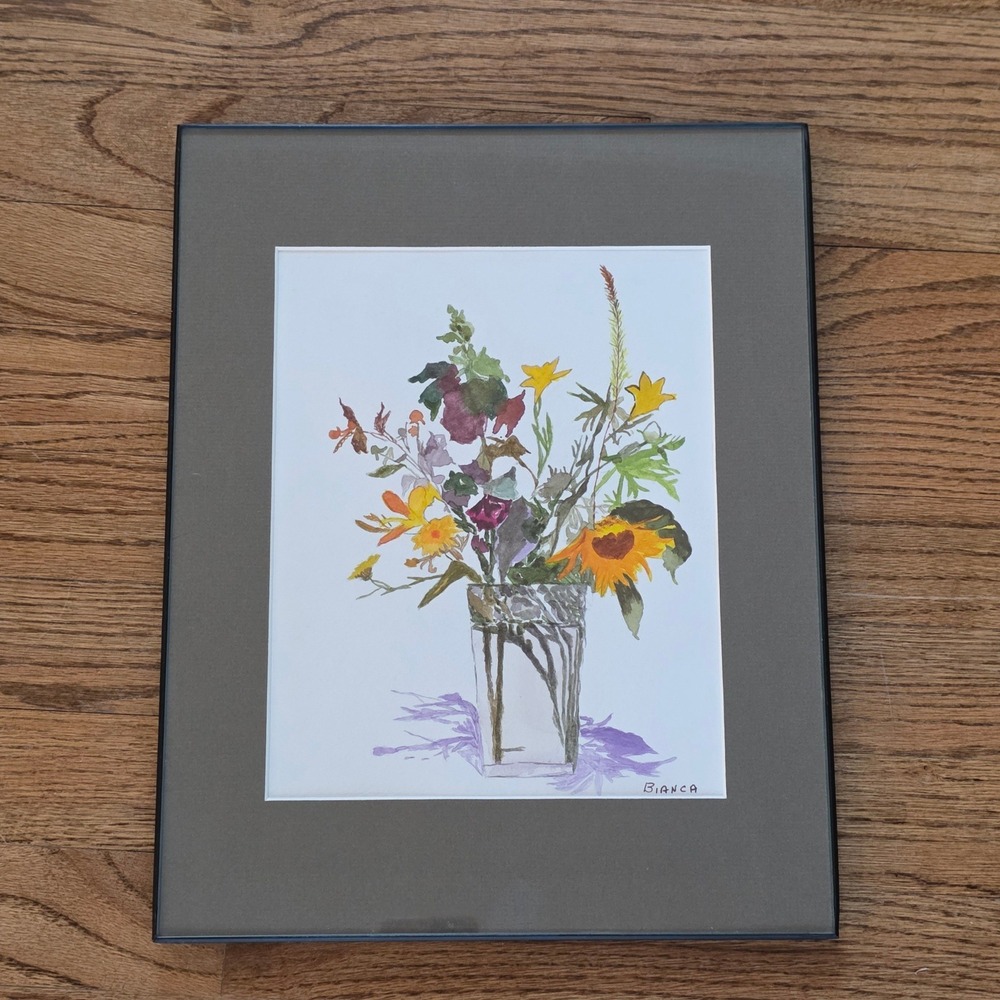 Bianca‎ Watercolor Floral Still Life Painting Framed Art Home Decor Sunflowers